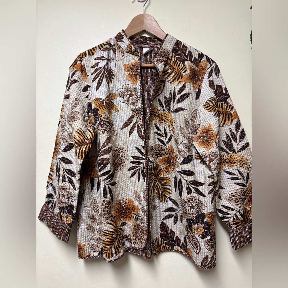 ALFRED DUNNER STUNNER Cotton Reversible Open Jacket Leopard Brown Monstera 14
